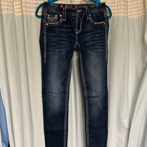 Sz 25 Low Rise Rock Revival Women's Dark Blue Skinny Jeans